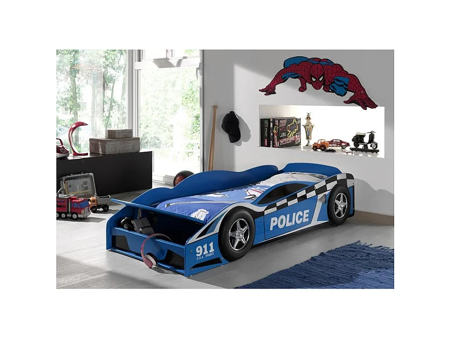 Peuterpolitieautobed ​​70x140 cm blauw hout