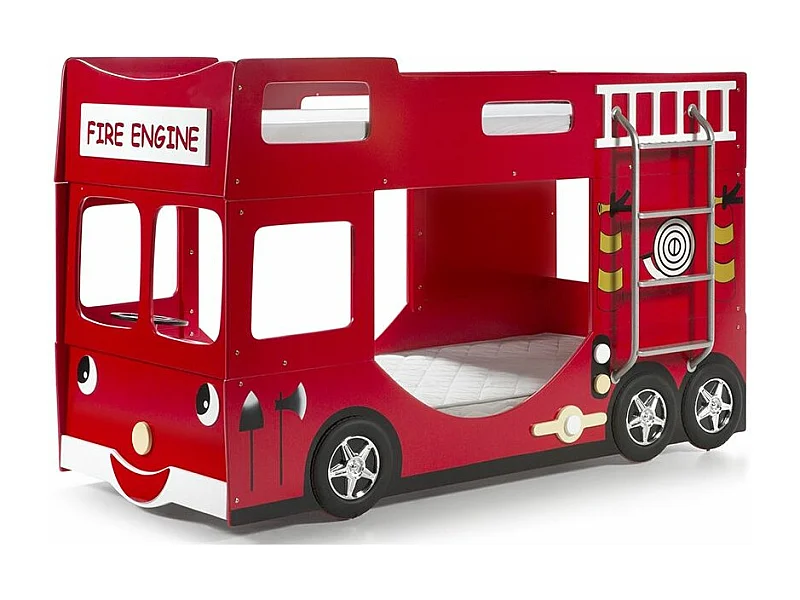 Lit Superposé Enfant "Pompier" 90x200cm Rouge