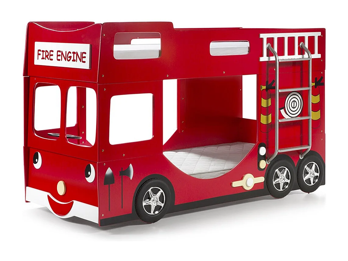 Lit Superposé Enfant "Pompier" 90x200cm Rouge