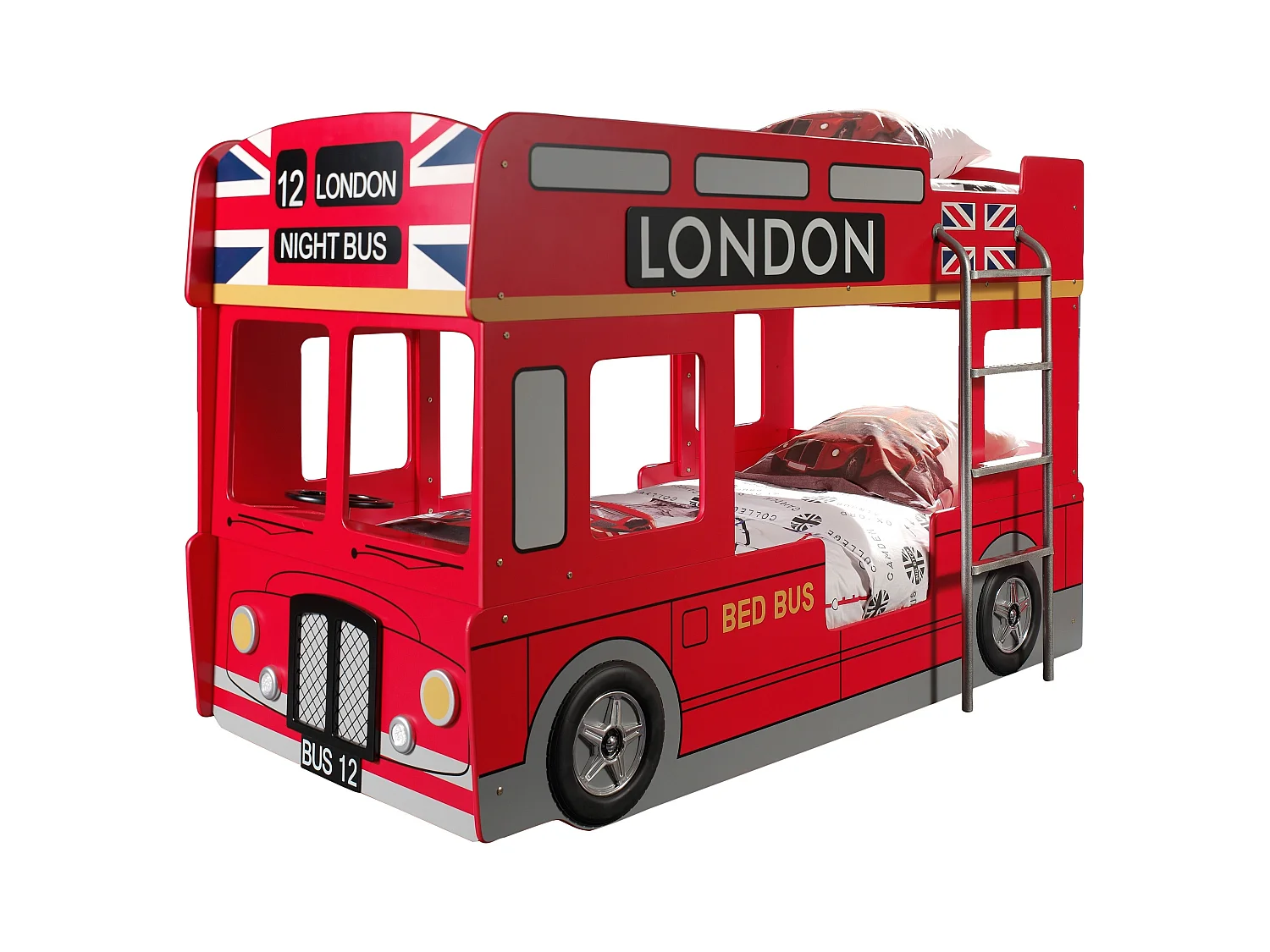 Lit Superposé Enfant Bus "Londres" 90x200cm Rouge