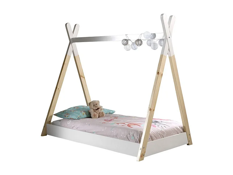 Tipi bed 90x200 cm massief grenen licht en wit Iniace
