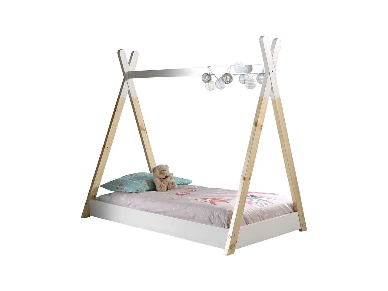 Cama tipi 90x200 cm pino macizo claro y blanco Iniace