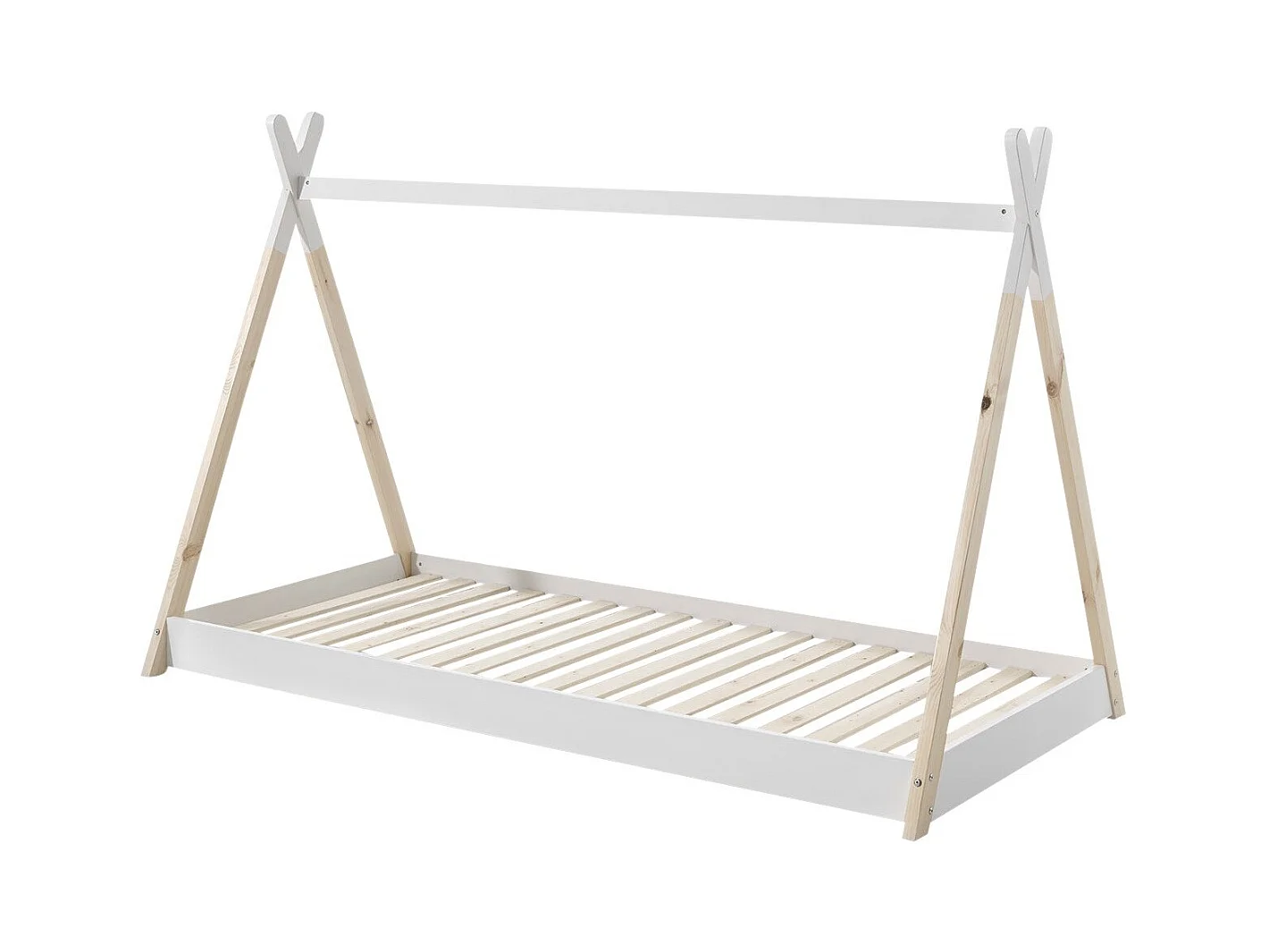 Cama tipi 90x200 cm pino macizo claro y blanco Iniace