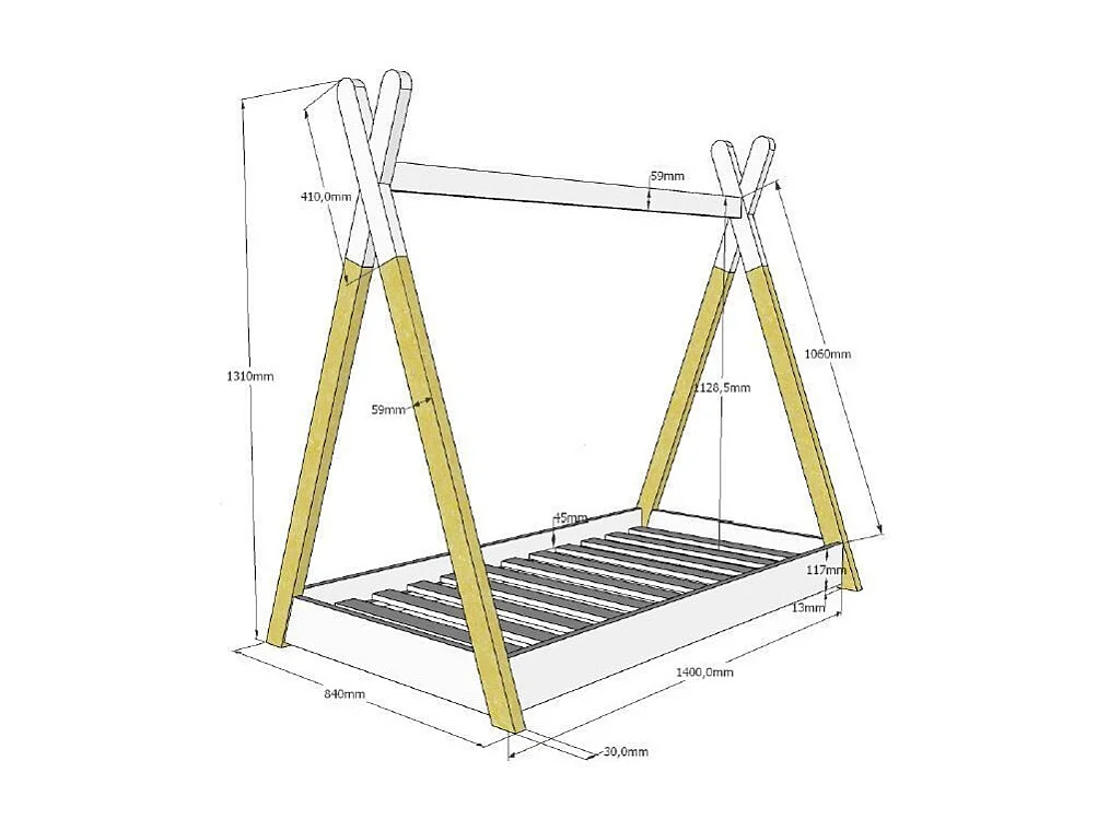 Lit Enfant Design "Tipi" 70x140cm Blanc