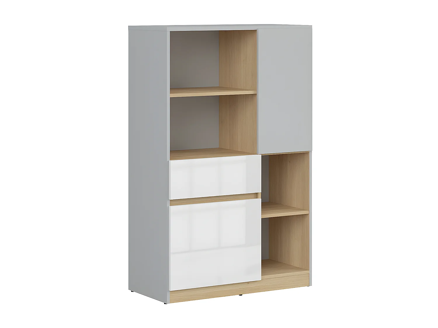 Pequeño librero 2 puertas 1 cajón Pop Gris y Blanco