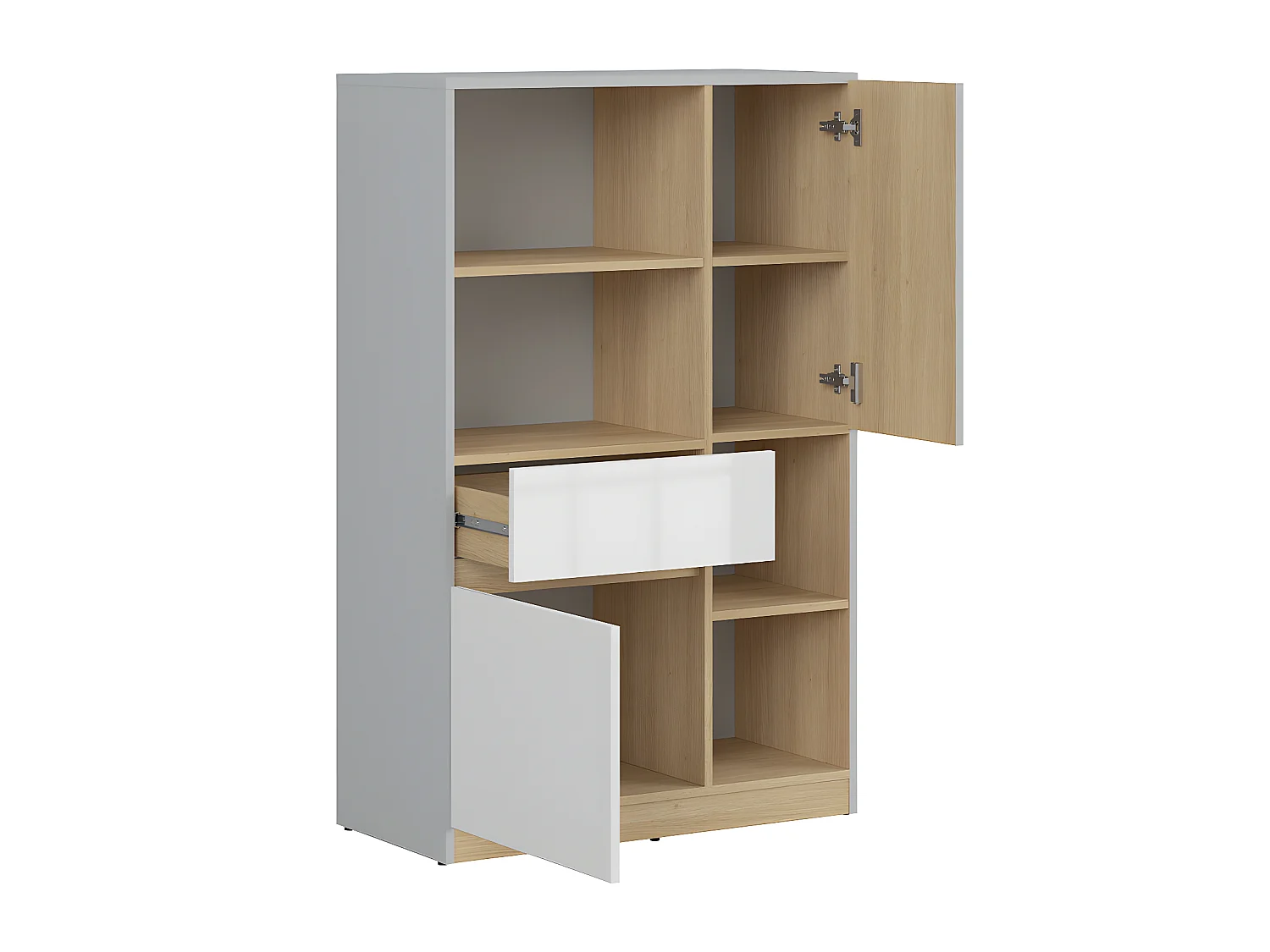 Pequeño librero 2 puertas 1 cajón Pop Gris y Blanco