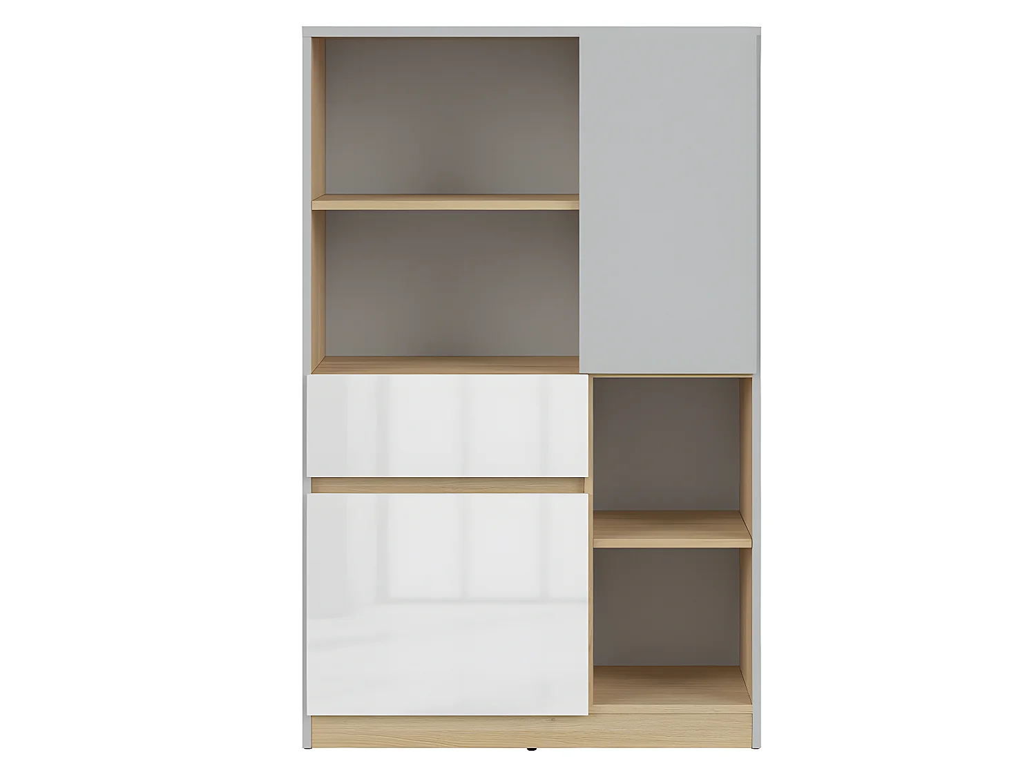 Petite bibliothèque 2 portes 1 tiroir Pop Gris et Blanc