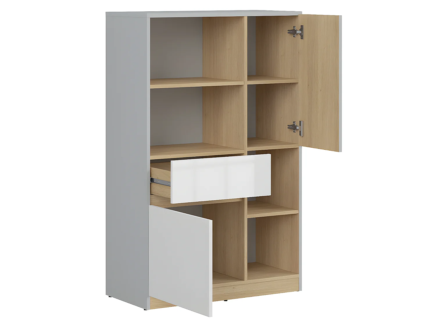 Petite bibliothèque 2 portes 1 tiroir Pop Gris et Blanc