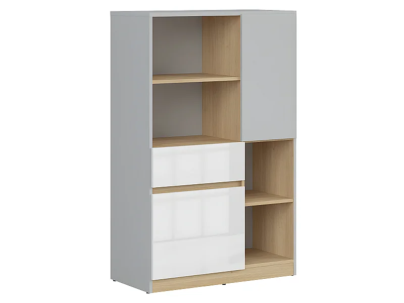 Petite bibliothèque 2 portes 1 tiroir Pop Gris et Blanc