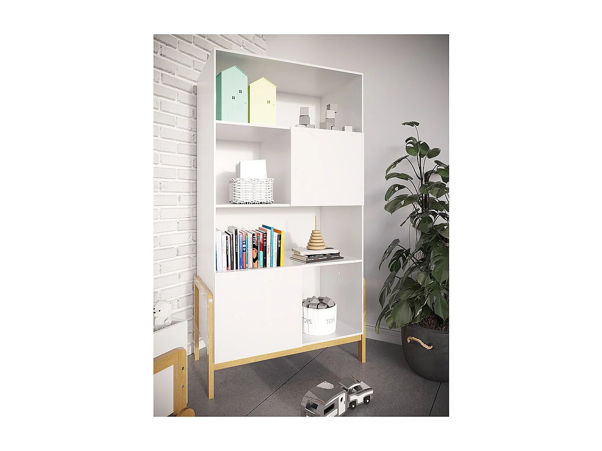 Bibliothèque 2 portes Victor - Blanc et Chêne