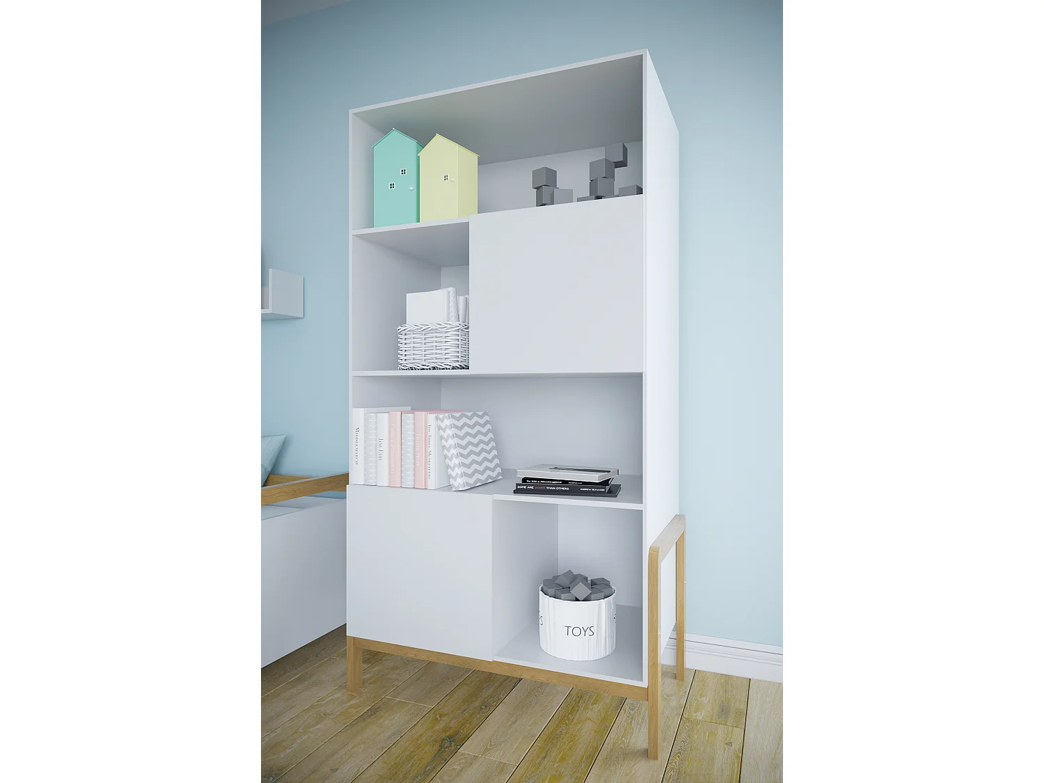 Bibliothèque 2 portes Victor - Blanc et Chêne