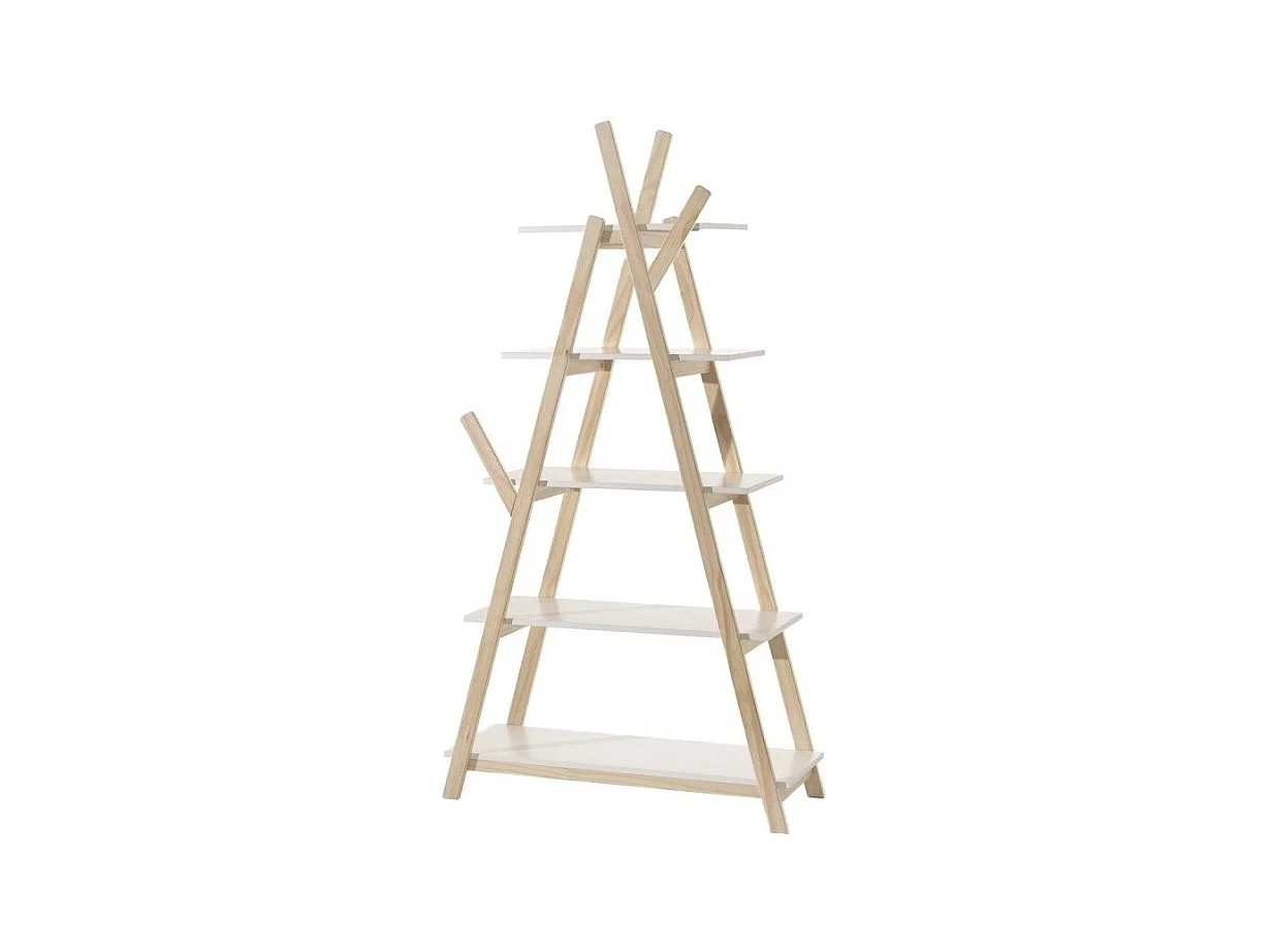 Librería infantil Kiddy de 5 niveles lacada en blanco y pino macizo claro