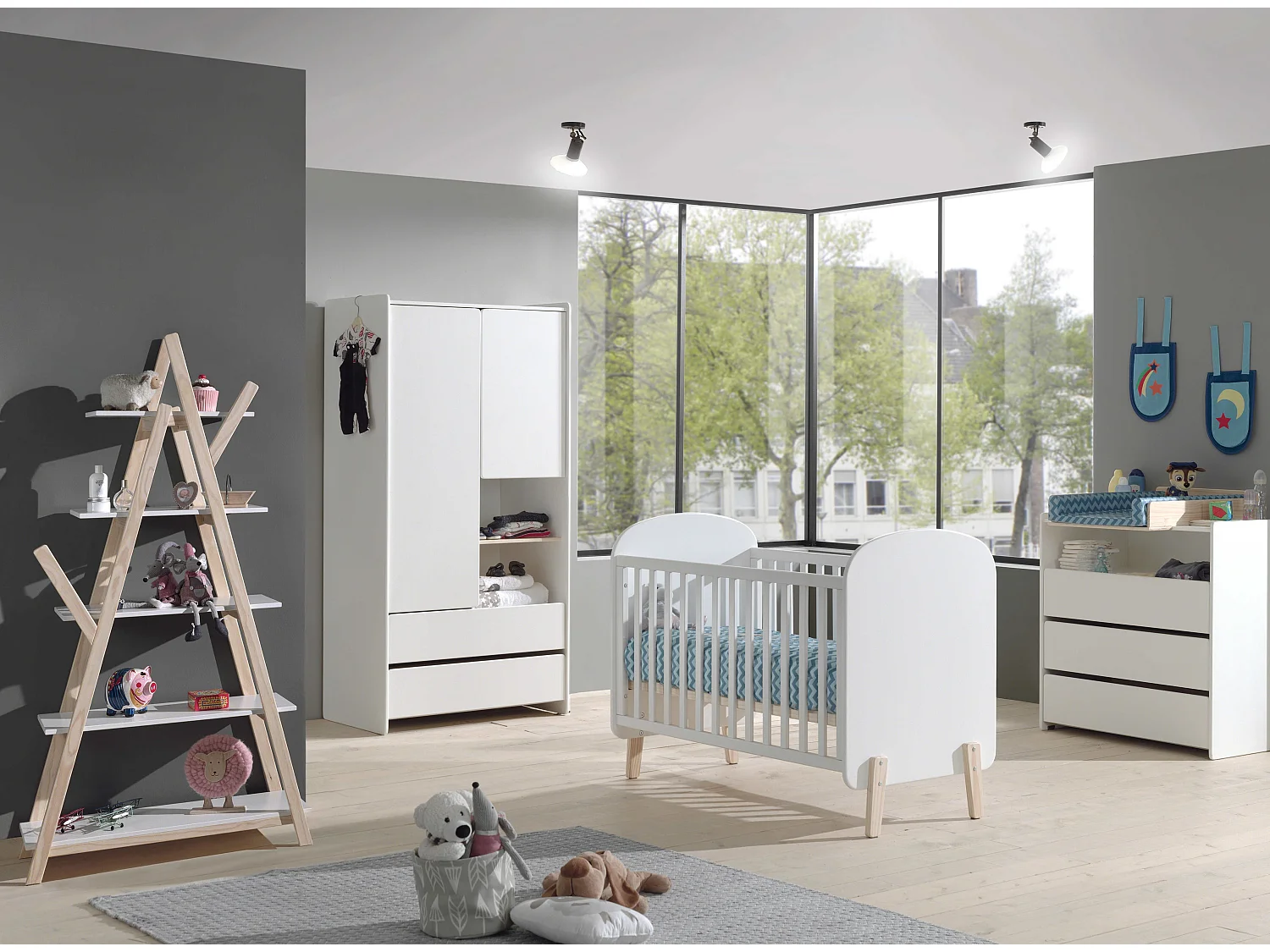 Bibliothèque Design "Kiddy" 80cm Naturel & Blanc