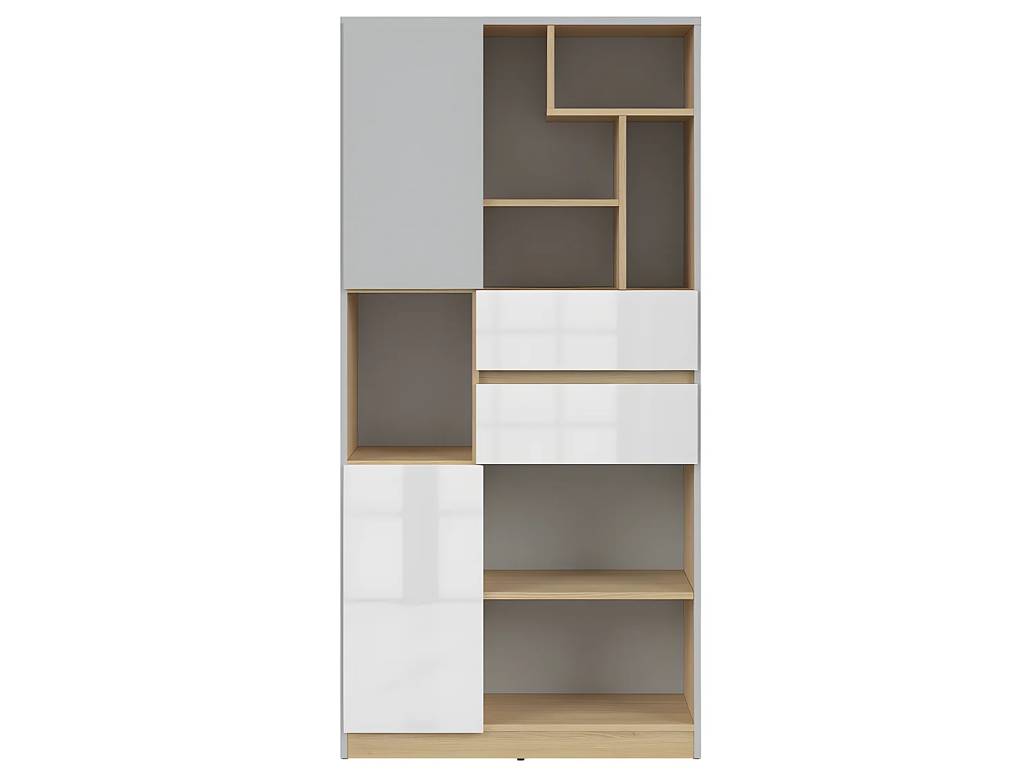 Bibliothèque 2 portes 2 tiroirs Pop Gris et Blanc