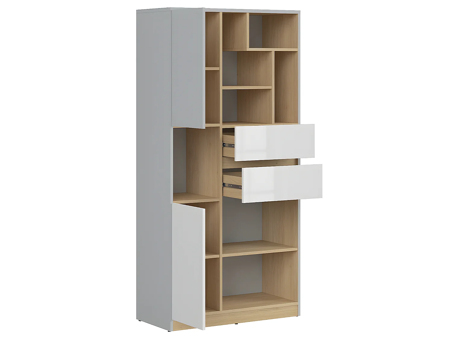 Bibliothèque 2 portes 2 tiroirs Pop Gris et Blanc