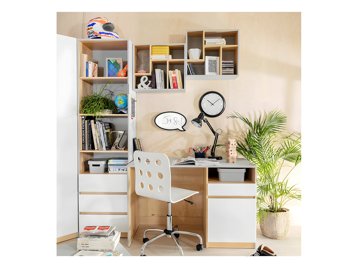 Bibliothèque 3 tiroirs Pop Gris et Blanc