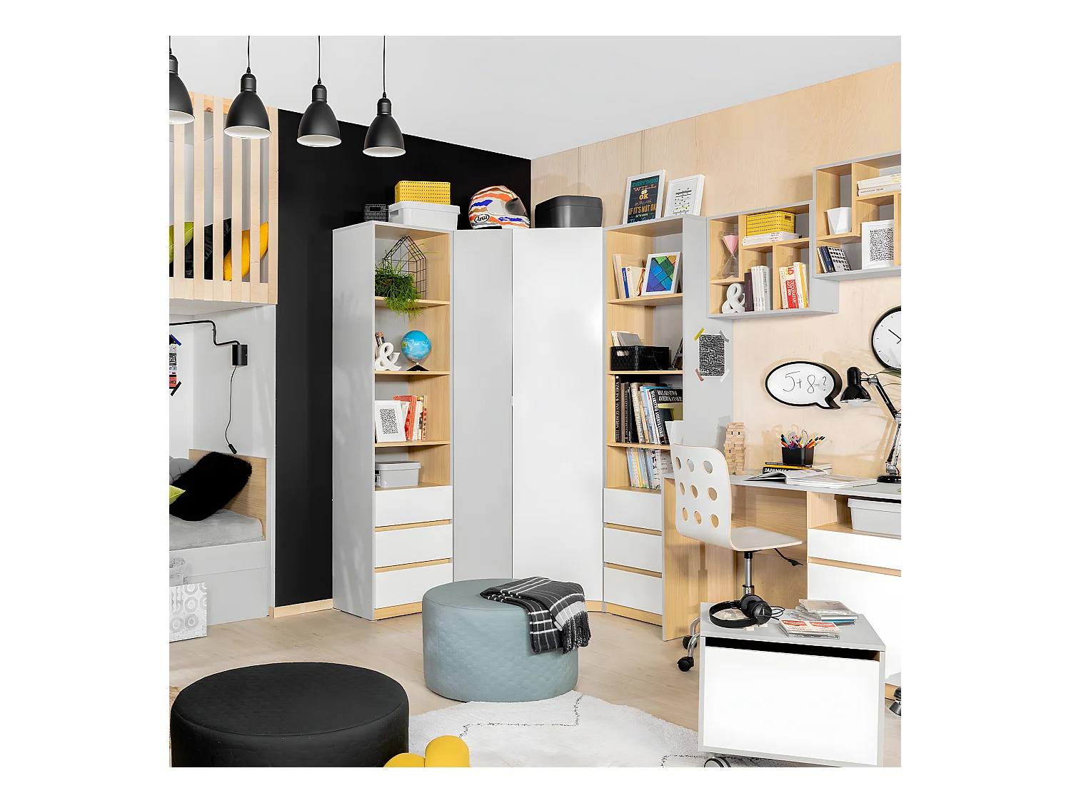 Bibliothèque 3 tiroirs Pop Gris et Blanc