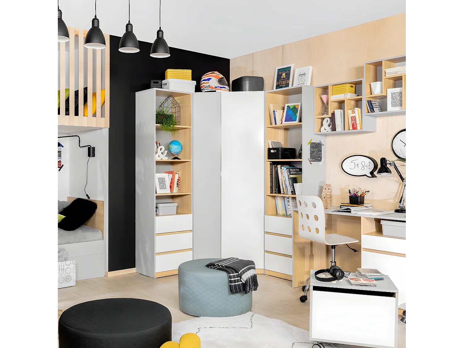 Bibliothèque 3 tiroirs Pop Gris et Blanc