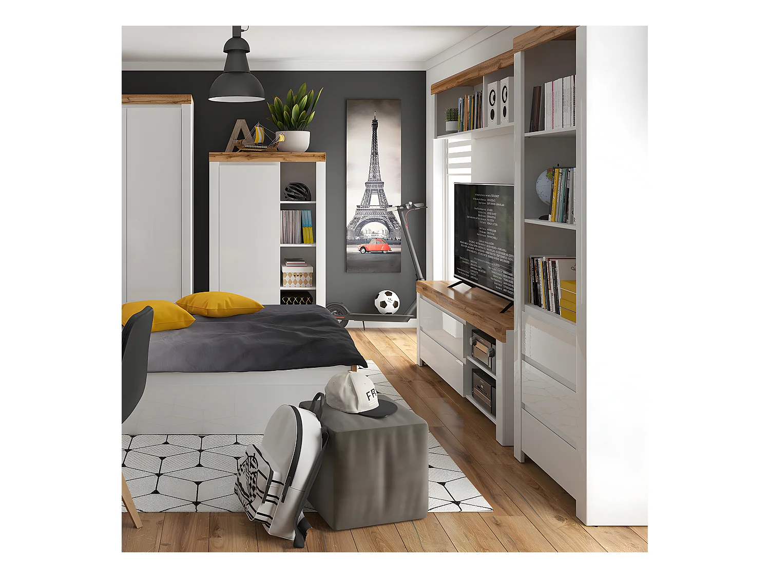 Liberia 3 cassetti Hella bianco e marrone 203cm