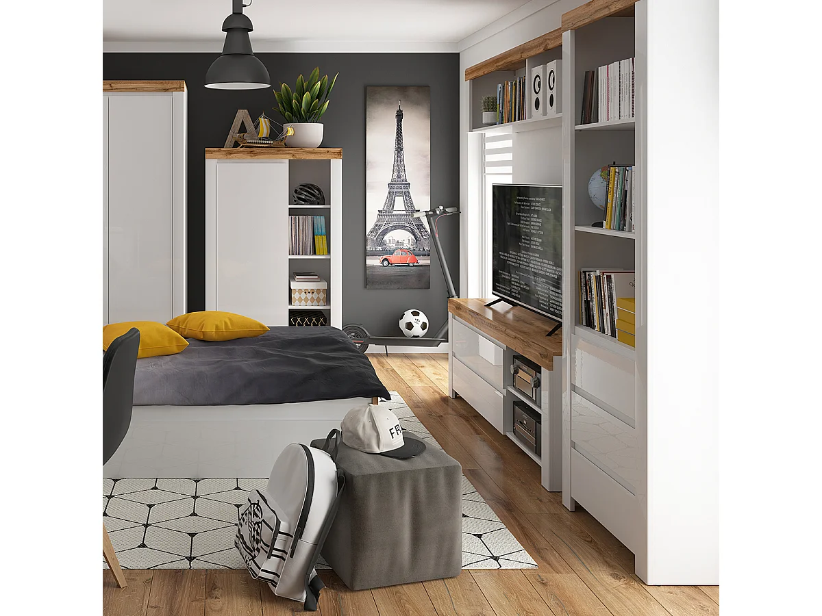 Bibliothèque 3 tiroirs Hella Blanc et Bois