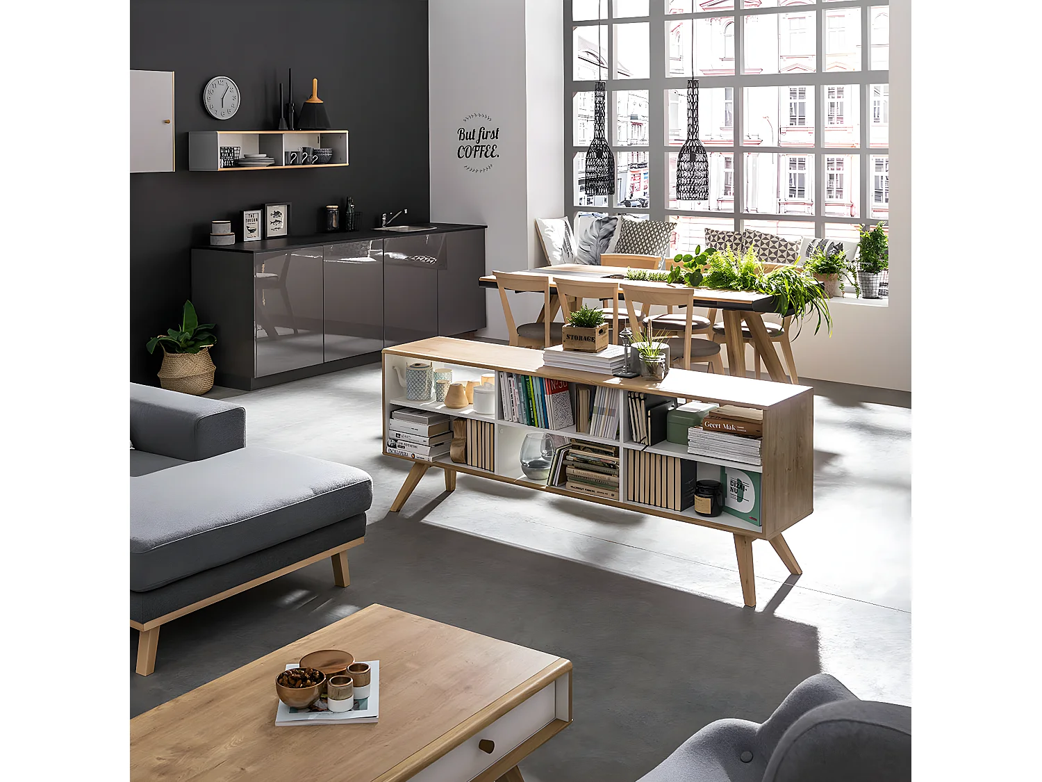 Bibliothèque basse double face Nature Bois