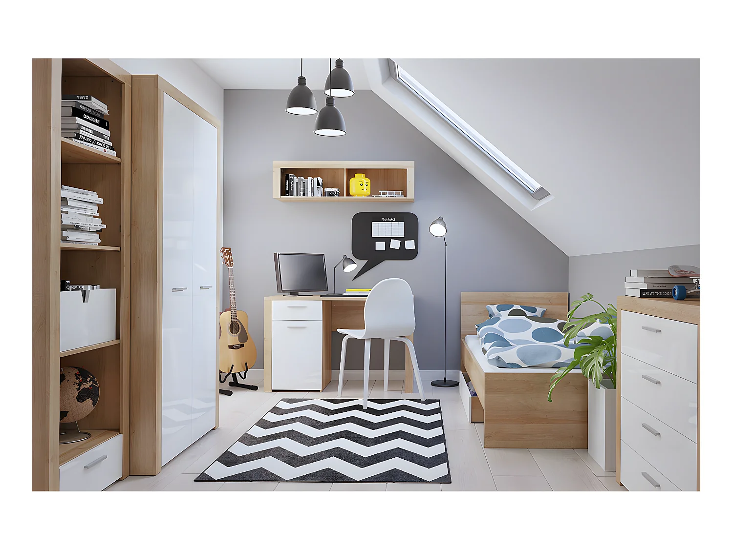 Liberia 1 cassetto Nora bianco e marrone 192cm