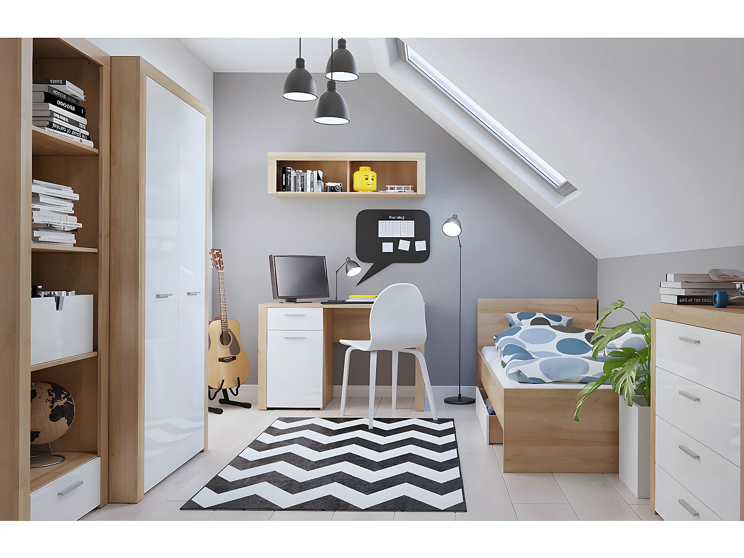 Bibliothèque 1 tiroir Nora Blanc et Bois