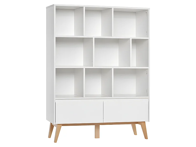 Bibliothèque Swing - Blanc et bois