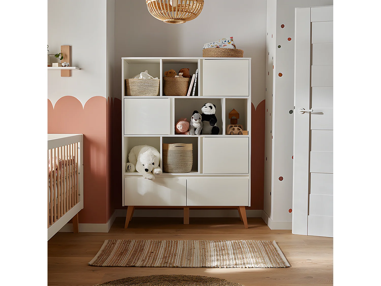 Bibliothèque Swing - Blanc et bois