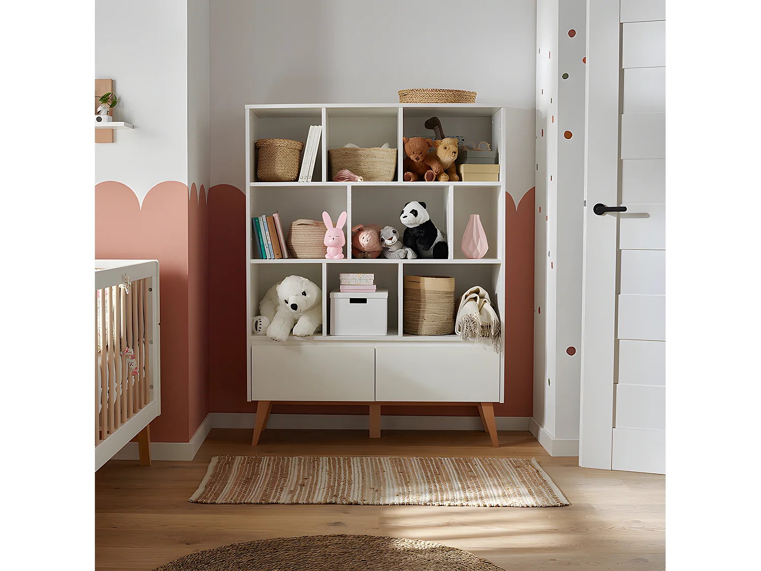 Bibliothèque Swing - Blanc et bois