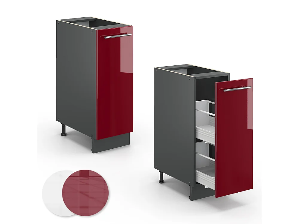 Meuble de cuisine rouge bordeaux haute brillance 30x51.6x82 fame-line