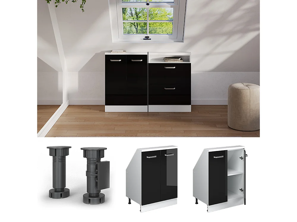 Meuble sous pente noir haute brillance 60x46x81.6 r-line