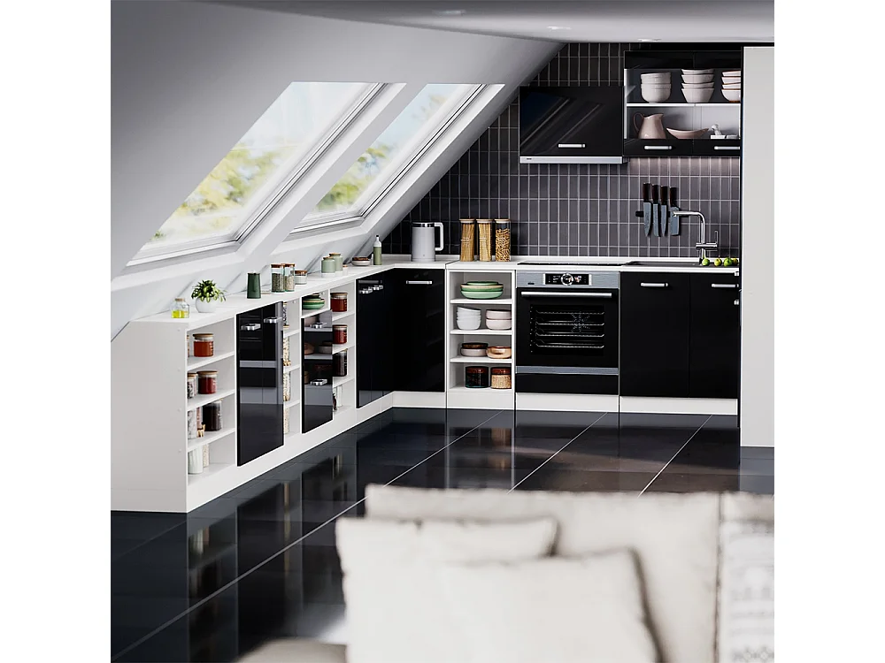Meuble sous pente noir haute brillance 60x46x81.6 r-line