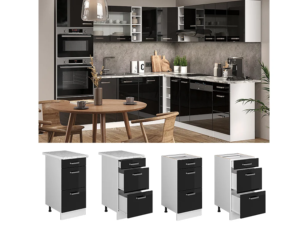 Küchenunterschrank schwarz hochglanz 40x60x81.6 r-line