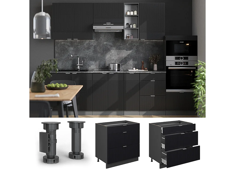 Mueble bajo de cocina rayas negras 80x60x82 fame-line