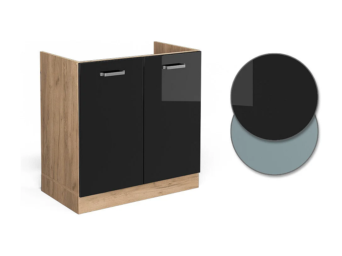 Meuble bas sous-évier noir haute brillance 80x60x81.6 r-line