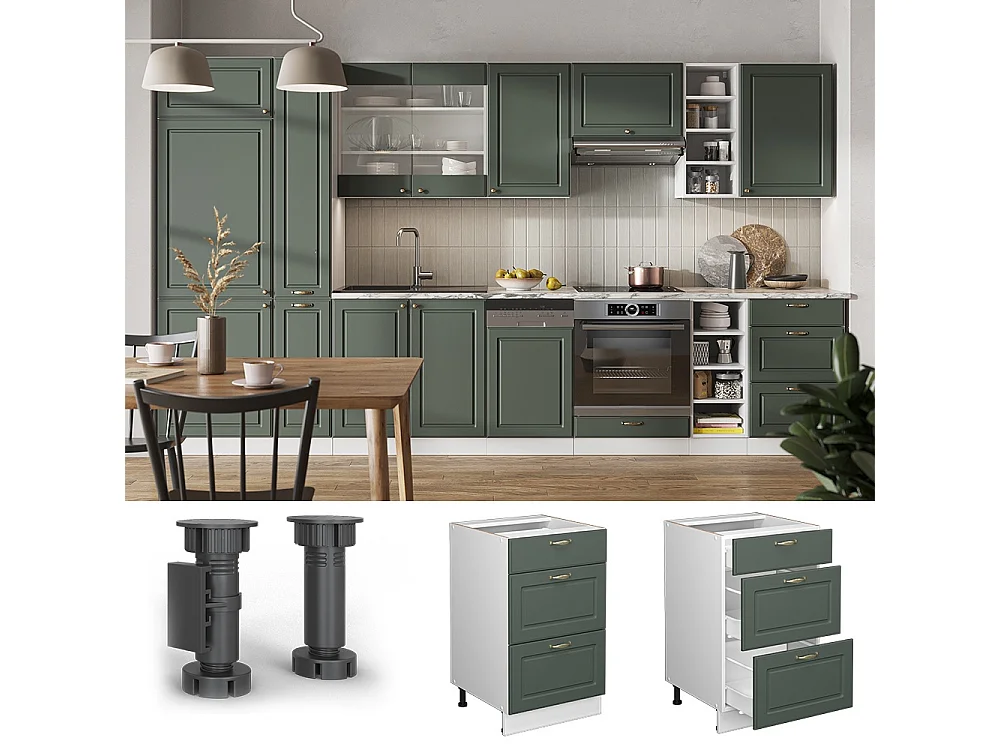 Kitchen base cabinet green-gold country house 50x51.6x82 fame-line