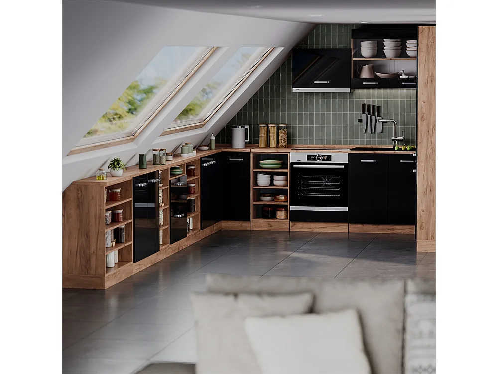 Meuble sous pente noir haute brillance 120x46x81.6 r-line