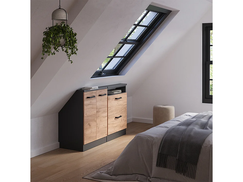 Meuble sous pente chêne de force doré 120x46x81.6 r-line