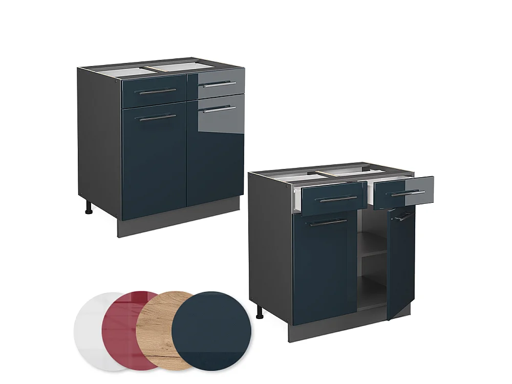 Meuble cuisine bleu foncé brillant 80x51.6x82 fame-line