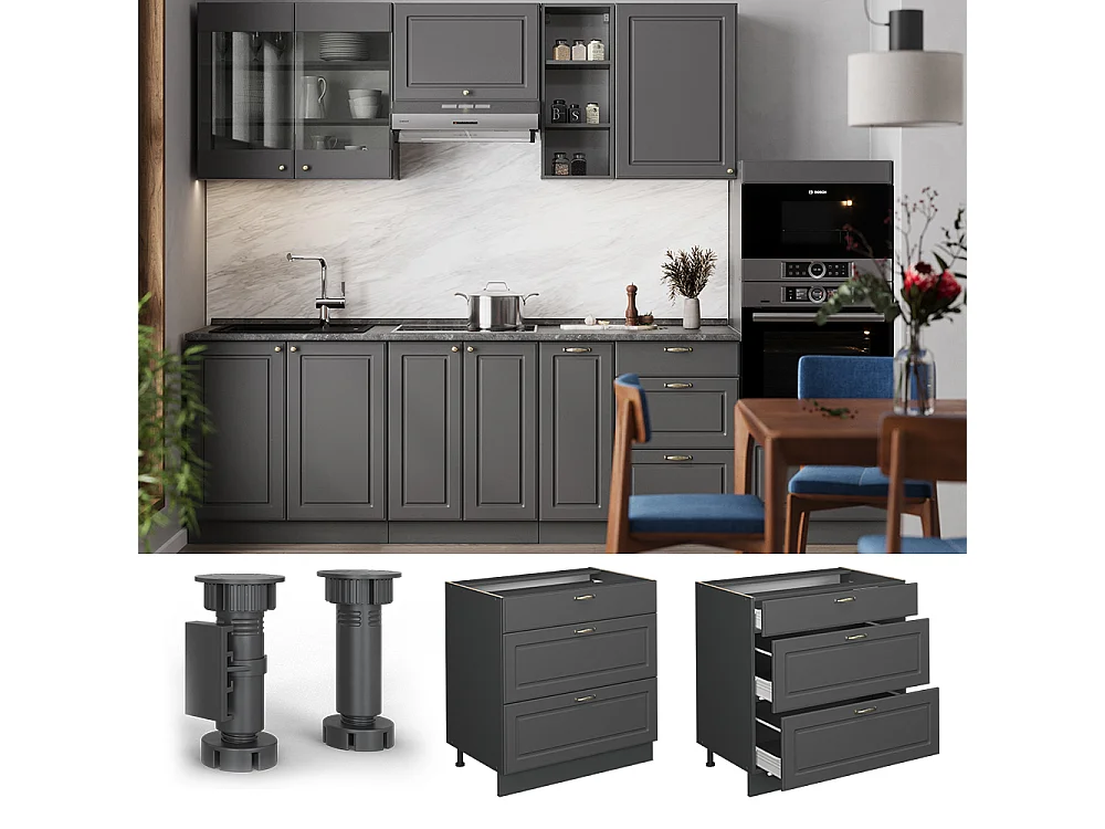 Mueble bajo de cocina antracita-oro landhaus 80x51.6x82 fame-line