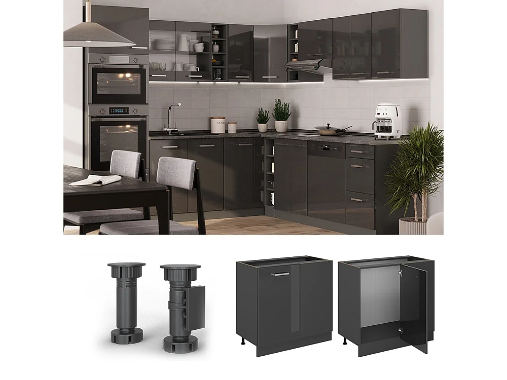 Corner cabinet anthracite high gloss 86x60x81.6 r-line