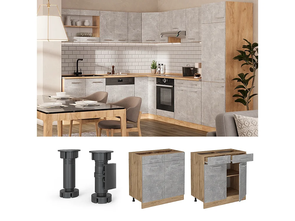 Mobiletto base per cucina calcestruzzo 80x60x81.6 r-line