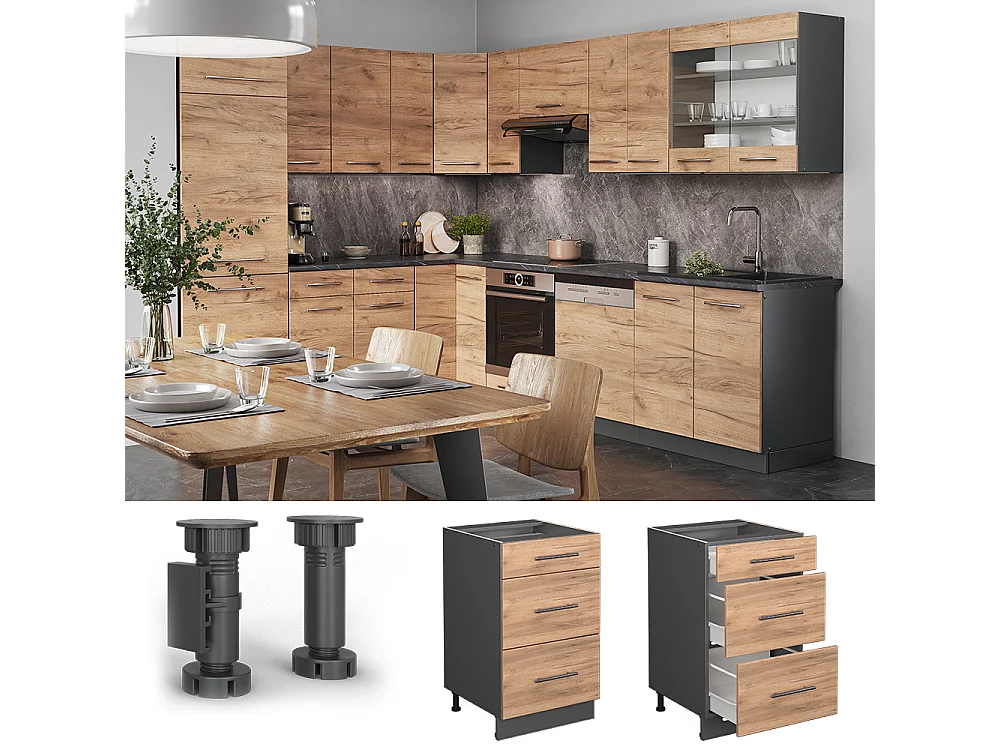 Meuble cuisine chêne de force doré 50x51.6x82 fame-line