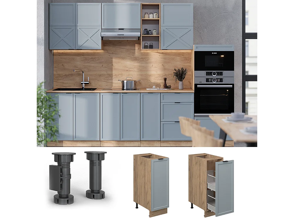 Meuble de cuisine bleu clair-gris 30x60x82 fame-line