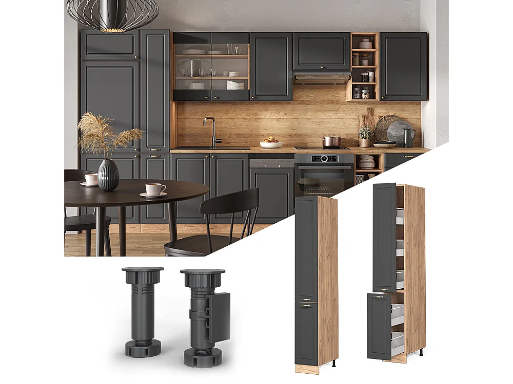 Meuble haute de cuisine anthracite-or 30x58x206.8 fame-line