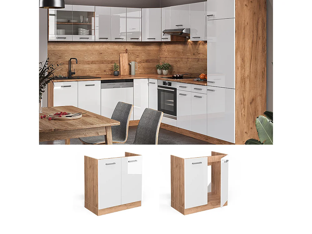 Meuble bas sous-évier blanc haute brillance 80x46x81.6 r-line