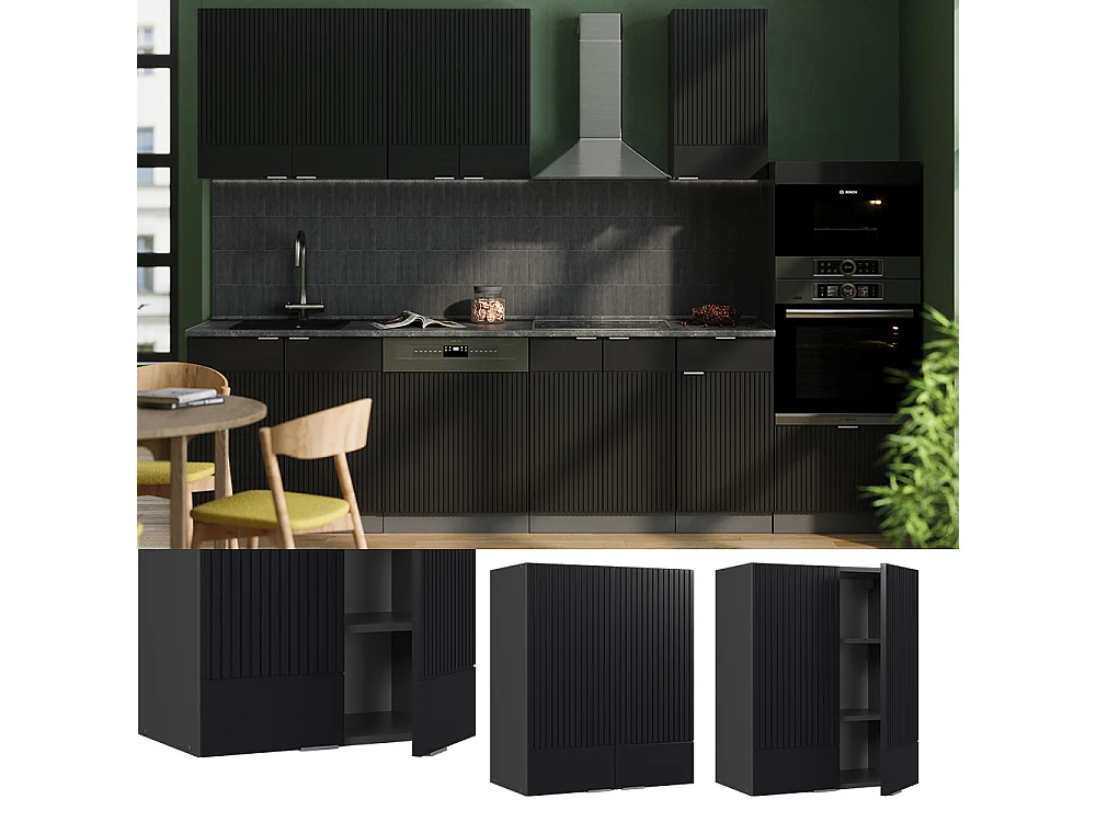 Pensile da cucina nero a righe 60x34.1x72 fame-line