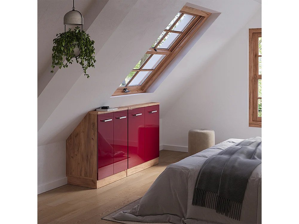 Armario de cocina para techo inclinado rojo de alto brillo 140x46x81.6 r-line