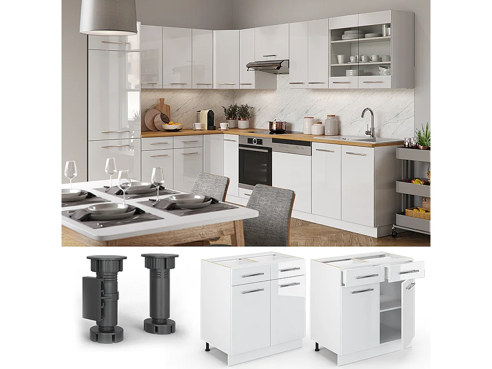 Meuble cuisine blanc haute brillance 80x60x82 fame-line